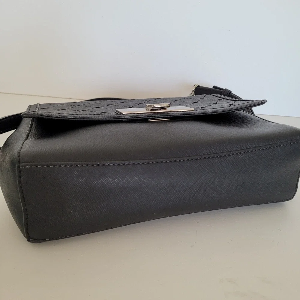 Michael Kors Black Saffiano Leather Perforated Flap Crossbody Handbag Medium